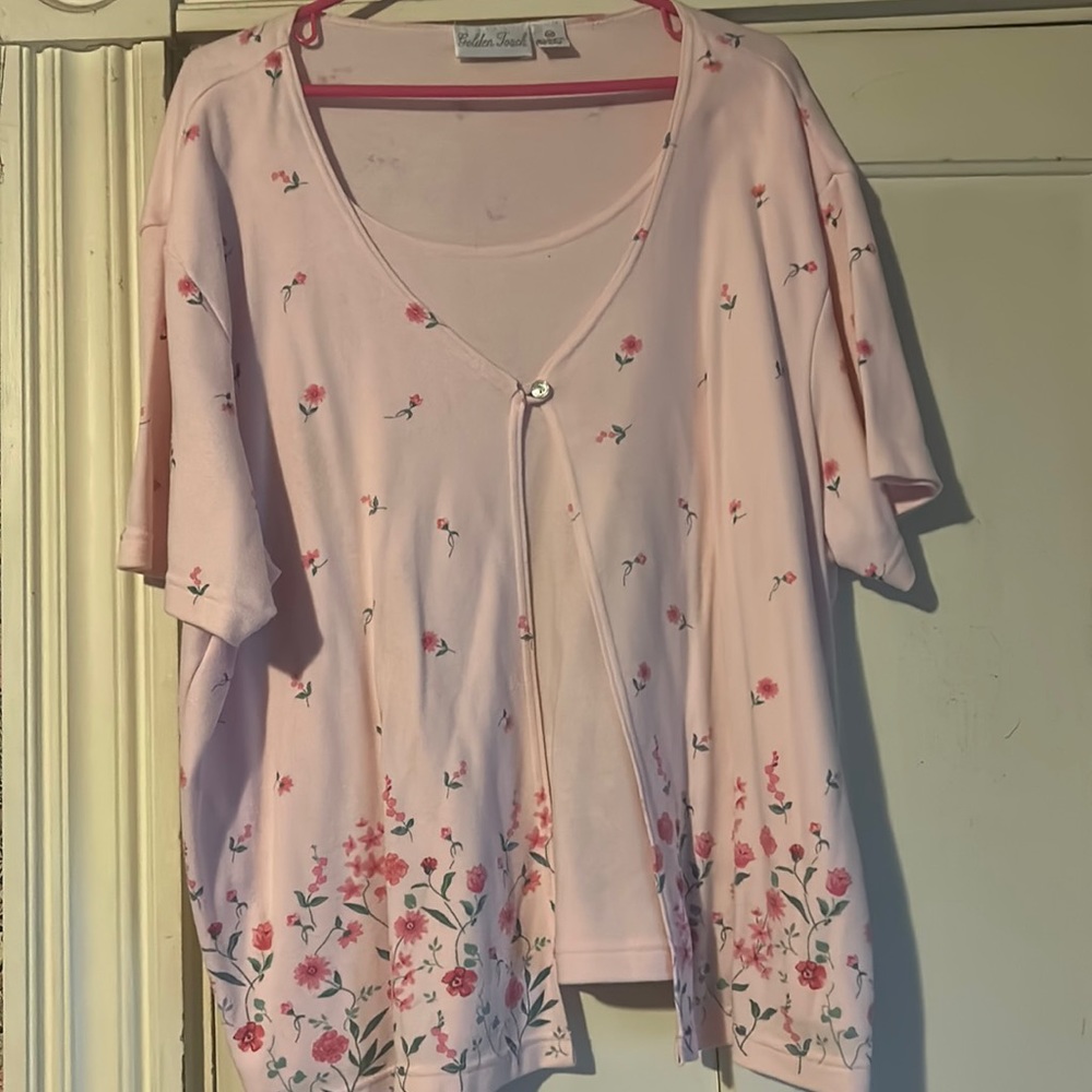 Adorable pink and green flowered shirt